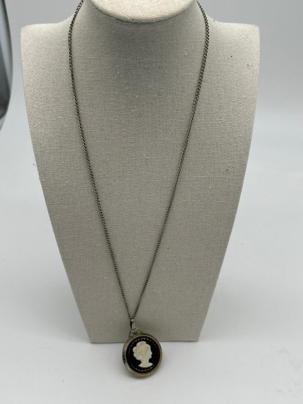 Vintage Lucerne Swiss Made Antimagnetic Pendant Watch Cameo Victorian Long Chain